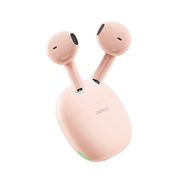 iWALK Pink Wireless Earbuds for Small Ears Women, 3g Light Weight Bluetooth Earbuds 5.2 HiFi Sterero with Noise Cancelling Microphone, Bluetooth Earphones for Sports and Working
