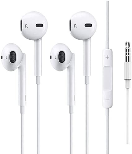2 Pack 3.5mm AUX Wired Earphone Earbuds Headphone with Microphone Built-in Volume Control Compatible with iPhone 6/6S/5 iPod iPad MP3 Laptop Computer Android