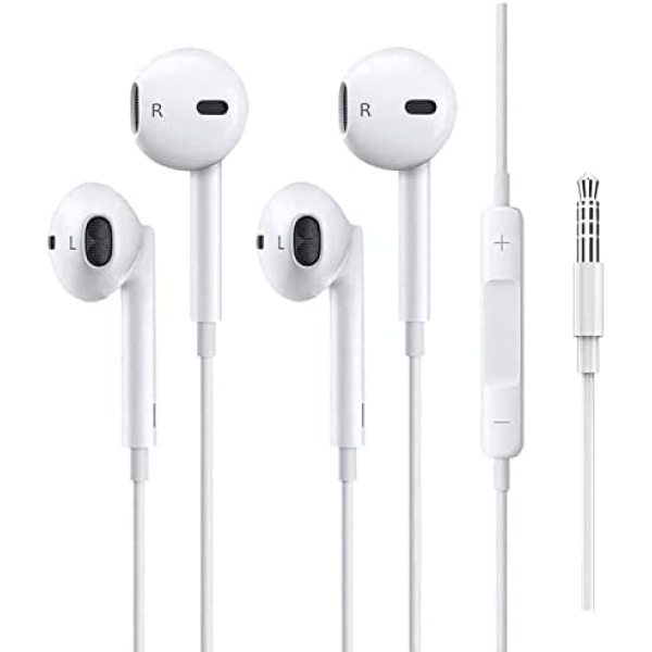 2 Pack 3.5mm Wired Earbuds Headphone Earphone with Microphone Built-in Volume Control Compatible with Samsung Apple iPhone 6/6S/5 iPod iPad MP3 Laptop Computer Android