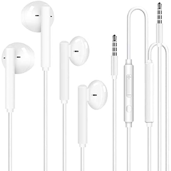 2 Pack Wired Earbuds with Microphone, In Ear Earphones HiFi Stereo, Powerful Bass, 3.5mm Headphone Plug for iPhone, iPad, Samsung, Android, MP3, Laptop, Computer, Tablet, Most 3.5mm Jack Audio Devices