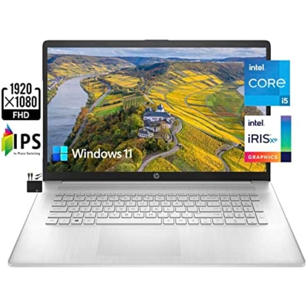 2022 Newest HP 17.3" IPS FHD Laptop Computer, Quad Core Intel i5-1135G7(Beat i7-1065G7,Upto 4.2GHz), Iris Xe Graphics, 16GB RAM, 256GB PCIe SSD,WiFi 5, Webcam, 10 Hours, Windows 11 S+MarxsolCable
