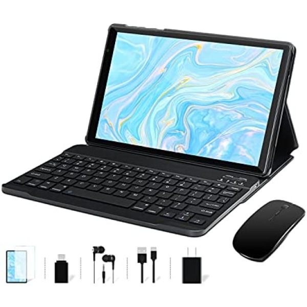 2022 Tablet Android 11 Facetel Q3Pro 10 inch Tablets: Octa-Core Processor 4GB RAM,64GB ROM-8000 mAh IPS HD Display, Google GMS, 2.4G+5G Wi-Fi, Bluetooth,Google GPS, Keyboard & Mouse, Metal Black