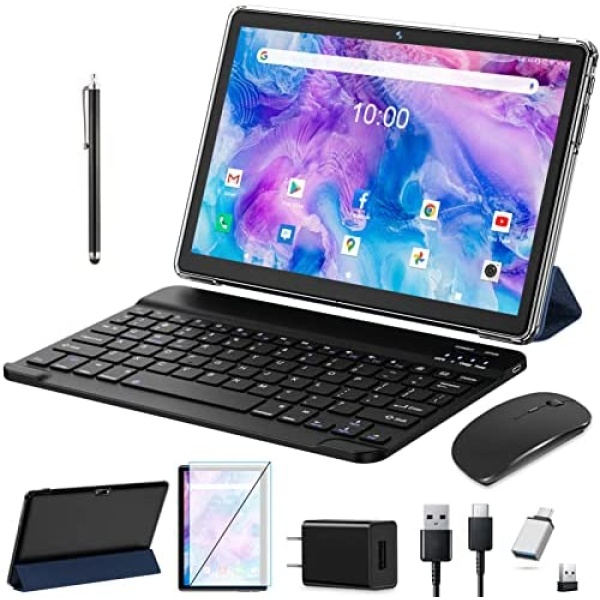 2023 Newest Tablet 10 Inch, Android 11 Tablet Newest Quad-core Processor, 2 in 1 Tablet with Keyboard, 64GB ROM + 4GB RAM Storage, 128GB Expandable, 5G WiFi, Bluetooth, GPS, 1280 * 800 HD Display