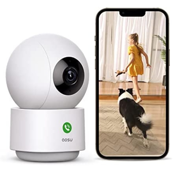 2K Security Camera Indoor, aosu Baby Monitor Pet Camera 360-Degree for Home Security, WiFi IP Cam with 5/2.4 GHz Wi-Fi, One-Touch Calls, Smart Motion Tracking, IR Night Vision, Compatible with Alexa