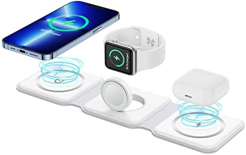 3 in 1 Foldable Wireless Charger, Magnetic 3 in 1 Charging Station,Fast Wireless Charging Pad, Compatible with iPhone 14/13/12/11 Pro/XS/X Series,AirPods Pro,i Watch6/5/4/3/2