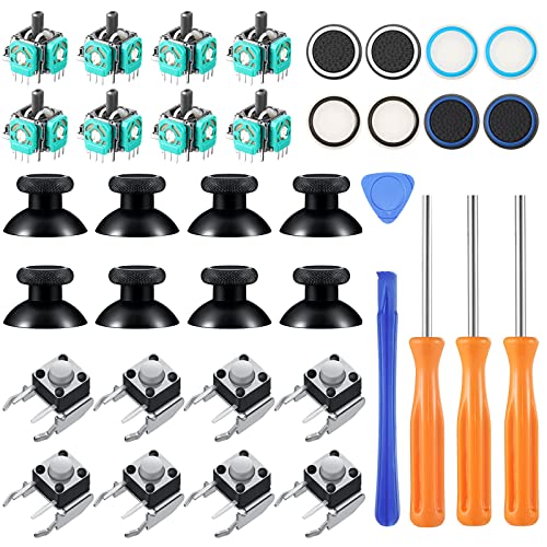 37 Pcs Analog Joysticks Repair Kit Compatible with Xbox One Controllers, Include LB RB Bumper Buttons Analog Joysticks Replacement Thumbstick Hat Silicone Hat Covers with Screwdriver Repair Parts