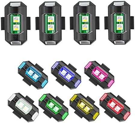 4 Pcs LED Aircraft Strobe Lights USB Charging, 7 Colors LED Strobe Drone Light Night Warning Lights for Motorcycle, Dirt Bike, E-Bike, RC Car, RC Boat, Drone
