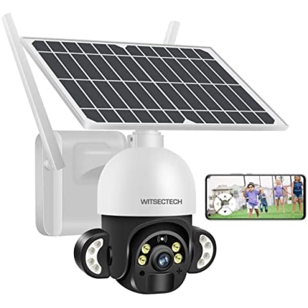 4MP Solar Security Camera, Wireless WiFi Security Camera, 360° PTZ Camera with Flood Light, 2.4Ghz WiFi, Color Night Vision, PIR Motion Detection, 2-Way Audio, SD/Cloud Storage, IP66 Waterproof