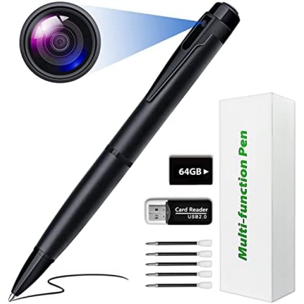 64GB Spy Camera Hidden Camera Pen Full HD 1080P Mini Spy Pen Camera Camcorder with Photo Taking,Nanny Cam Hidden Camera, Small Hidden Camera with Motion Detection for Business Meeting [2022 Version]