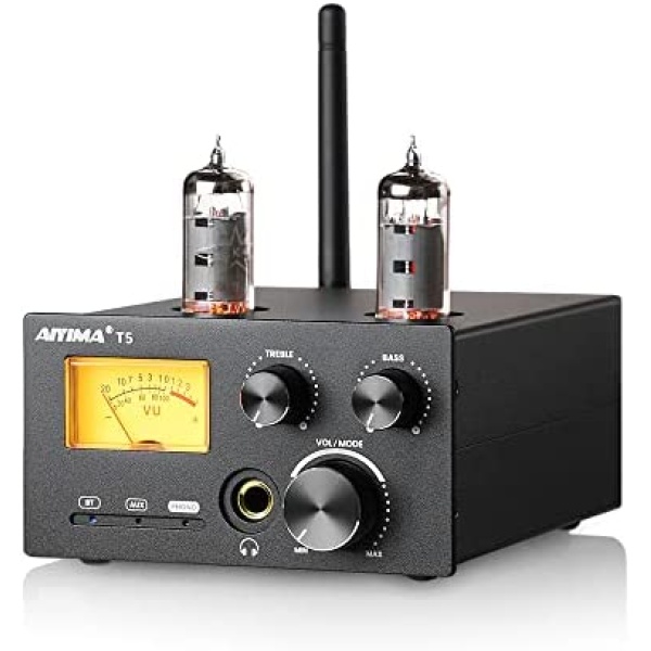 AIYIMA T5 320W Tube Phono Turntable Amplifier & 2.0 Channel Stereo Bluetooth 5.0 HiFi Home Audio Digital Headphone Amp with DC 36V 6A Power Adapter