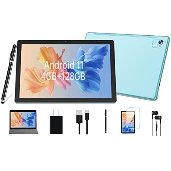 Android 11 Tablet 10" FACETEL Q10PRO Tablets:4GB RAM+128GB ROM, 2.4G&5G Wi-Fi, Octa-Core Processors, 8000mAh Battery,Bluetooth, Google Certified Tablet with Case/Support Split Screen-Green
