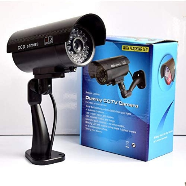 Black Dummy Security Camera, CCTV Dome Surveillance Camera System with Realistic Simulated LEDs for Home Security Warning