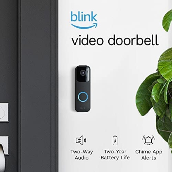 Blink Video Doorbell + 1 Outdoor camera system with Sync Module 2 | Two-year battery life, Two-way audio, HD video, motion and chime app alerts and Alexa enabled— wired or wire-free (Black)
