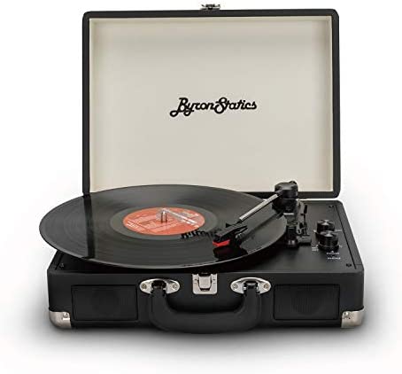 Bluetooth 3-Speed Record Player, ByronStatics Smart Portable Wireless Vinyl Turntable Records Player, Built in Stereo Speakers Suitcase Record Player with Extra Stylus, RCA Line out Aux in - Black