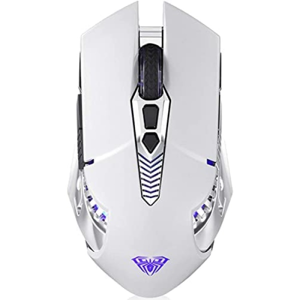 Bluetooth Mouse, Rechargeable Wireless Gaming Mouse, 3 Modes(BT5.0, BT3.0 and USB), 7 Color RGB Mouse Ergonomic Computer Mice with 3 Adjustable DPI Levels, for PC Laptop Mac Chromebook Tablet - White
