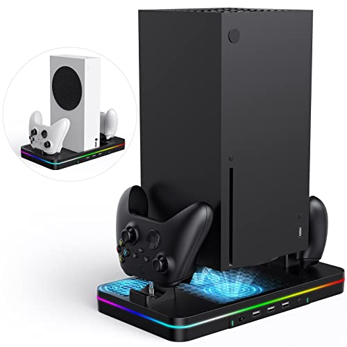 Charger Stand for Xbox Series X/S with Cooling Fan, Luckit Fast Charging Dock Station with 3 USB Ports, Dual Controller Charging Station