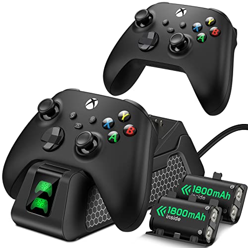 Controller Charger Station for Xbox Series X|S/Xbox One/X/S/Elite/Core, Dual Xbox 1 Charging Dock Station for Xbox One Controller Battery Pack with 2x1800mAh Rechargeable Battery & 4 Battery Cover Kit