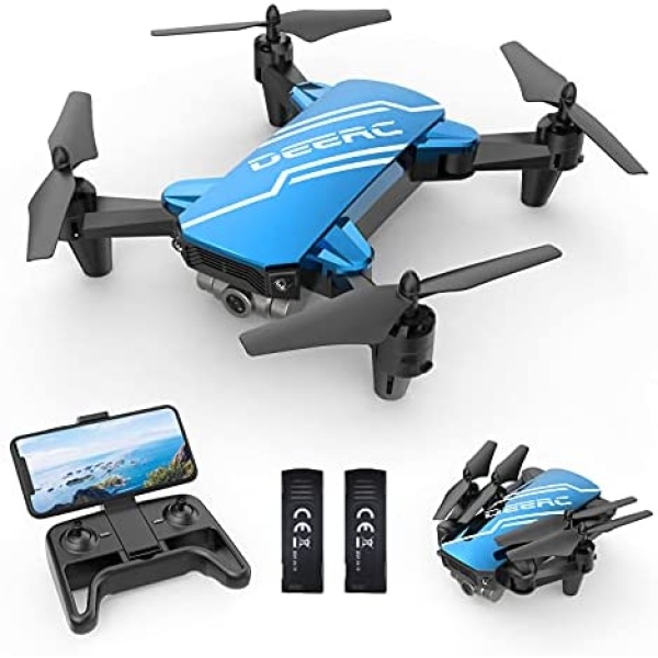 DEERC D20 Mini Drone with Camera for Kids, Remote Control Toys Gifts for Boys Girls with Voice Control, Gestures Selfie, Altitude Hold, Gravity Control, One Key Start, 3D Flips 2 Batteries, Blue
