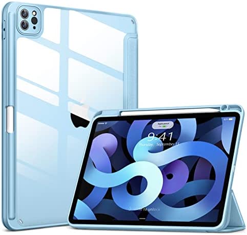 DTTOCASE for iPad Air Case 5th/4th Generation 10.9 Inch(2022/2020),iPad Pro 11 Inch Case with Transparent Shockproof Back Cover[Built-in Pencil Holder,Auto Sleep/Wake,Camera Protection]-Sky Blue