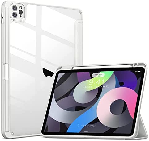 DTTOCASE for iPad Pro 12.9 Case 6th/5th/4th/3rd Generation 2022/2021/2020/2018,Clear Shockproof Back Cover[Built-in Pencil Holder,Auto Sleep/Wake,Camera Protection] for 12.9 inch iPad Pro-Silver