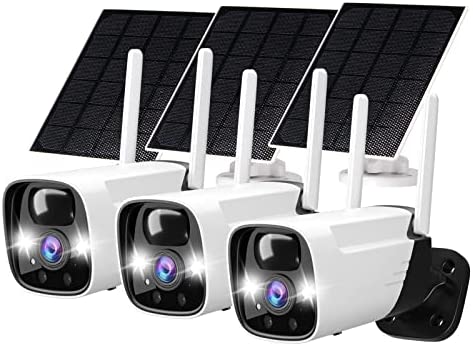 ELECCTV 2K Solar Security Camera Wireless Outdoor, Solar Powered WiFi System Surveillance Camera with IP65, Color Night Vision, Spotlight & Siren, Compatible with Alexa, No Monthly Fee (Black-3pack)