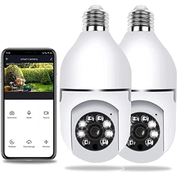 EagleEye Wireless WiFi Light Bulb Camera Security Camera,Dome Surveillance HD Night Vision Socket Camera, Outdoor 1080P 360 Degree Panoramic Connector Smart Home (2Pcs)