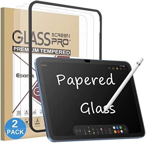 Esanik 2 Pack Like Paper Glass Screen Protector for iPad 10.9 10th Generation (2022, 10.9 Inch) 9H Tempered Glass Film with Alignment Frame, Writing Like on Paper, Anti Glare, Apple Pencil Compatible