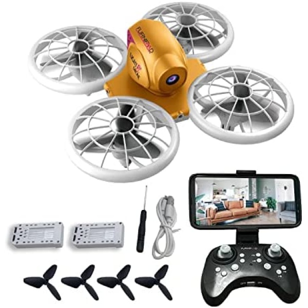 FURNIFAAD Mini Light RC Drone safe flight system with camera for kids and beginners, upgradable with WI-FI function, controlled by a dedicated App connected to a smartphone, 3 speed mode, Led control lightning, 360 degree rotation and tumbling. (GOLD)
