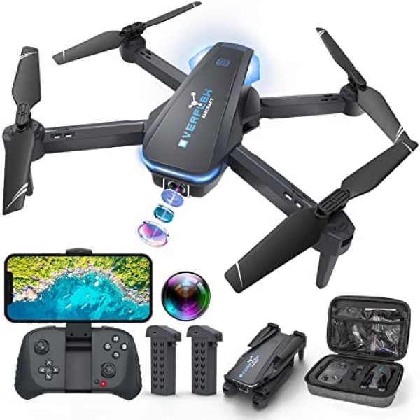 Foldable FPV Drone with 1080P WiFi Camera for Adult Beginners and Kids, Remote Control Quadcopter with Voice Control, Gestures Selfie, Altitude Hold, One Key Start, 3D Flips, 2 Batteries, Toys Gifts for Boys Girls