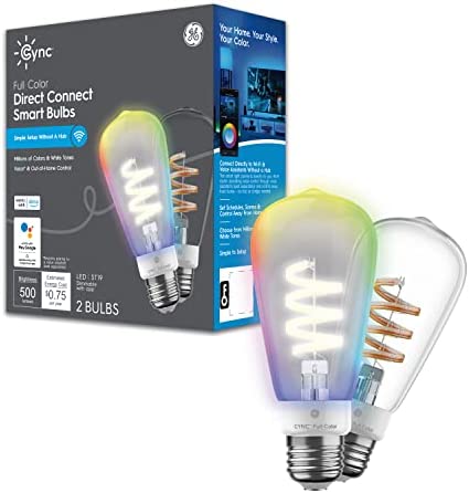 GE CYNC Smart LED Light Bulbs, Color Changing Lights, Bluetooth and Wi-Fi Lights, Works with Alexa and Google Home, ST19 Edison Style Light Bulbs (2 Pack)