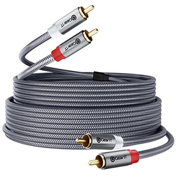 GearIT RCA Cable (25FT) 2RCA Male to 2RCA Male Stereo Audio Cables Shielded Braided RCA Stereo Cable for Home Theater, HDTV, Amplifiers, Hi-Fi Systems, Car Audio, Speakers, 25 Feet