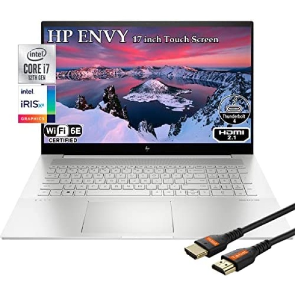 HP Envy Laptop 17 inch Touch Screen, Windows 11, Intel i7-1255U 10 Core, FHD 300Nits 100%sRGB Display, Backlight Keyboard, Thunderbolt 4 USB Type-C, Wi-Fi 6E, HDMI Cable (64GB RAM | 1TB PCIe SSD)