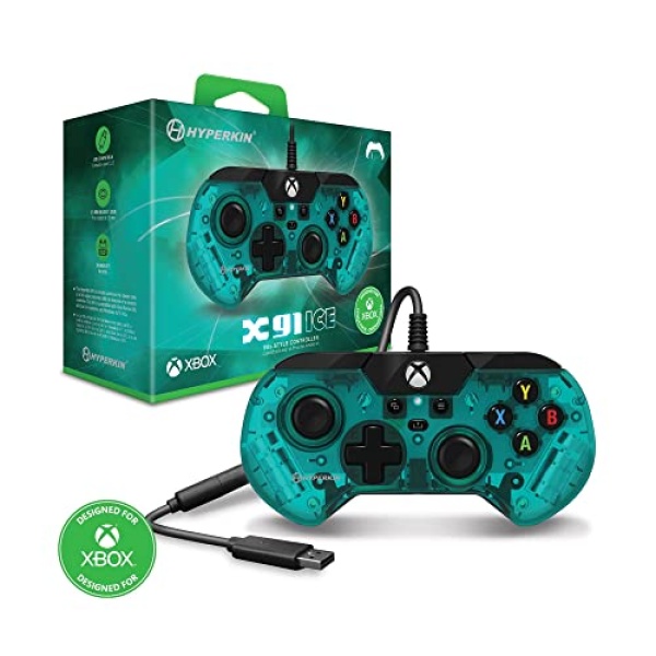 Hyperkin X91 Ice Wired Controller for Xbox Series X | S / Xbox One / Windows 10/11 - Officially Licensed By Xbox (Aqua Green)