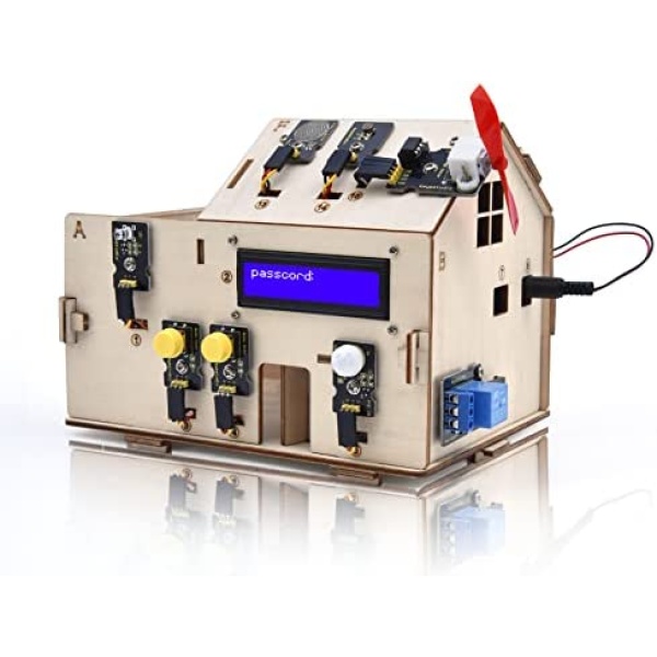 KEYESTUDIO Smart Home Starter Kit for Arduino for Uno R3, Electronics Home Automation Coding Toys, Wooden House DIY Sensor Kit STEM Educational Set for Kids Adults Teens