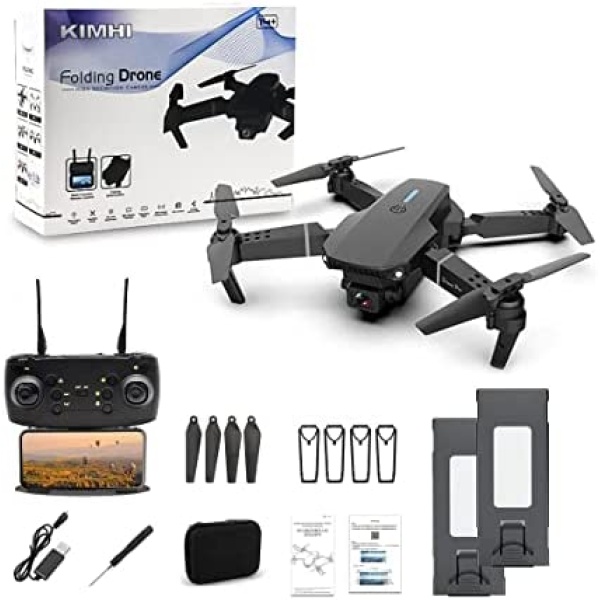 KIMHI Drone with Camera for Adults/Kids, 1080P FPV Dual Camera,Foldable RC Quadcopter Drones for Beginners, 2 Batteries, Carrying Case, One Key Start, Altitude Hold,Headless Mode,3D Flips (E88)