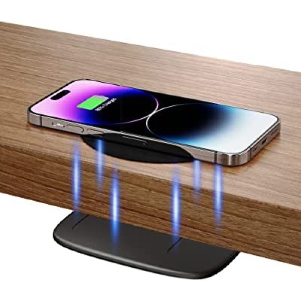 KPON Under Desk Wireless Charger - 40MM(1.57") Invisible Wireless Phone Charger - Hidden Charging Station for iPhone 14/13/12/Samsung Galaxy/QI Standard Phones(Adapter Included)