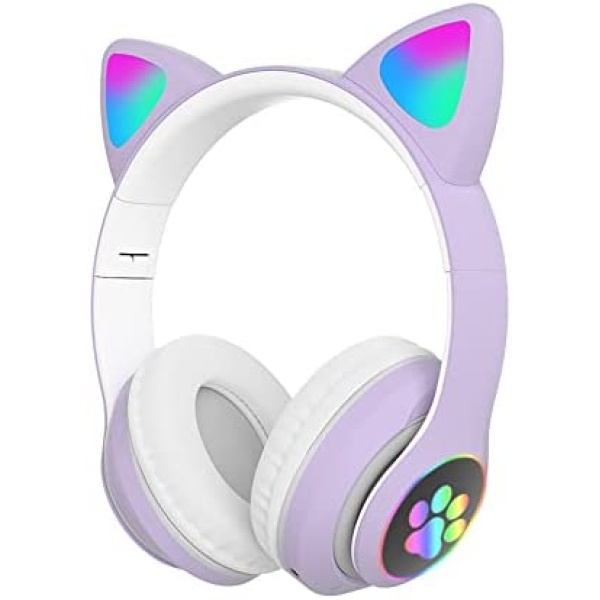 Kids Headphones, TOKANI Bluetooth Wireless Headphones for Kids Teens Adults, Over-Ear Bluetooth Headphones with Microphone, Cat Ear Headphones for Girls Women (Purple)