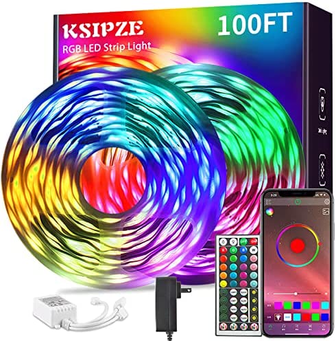 Ksipze 100ft Led Strip Lights (2 Rolls of 50ft) RGB Music Sync Color Changing,Bluetooth Led Lights with Smart App Control Remote,Led Lights for Bedroom Room Lighting Flexible Home Decor