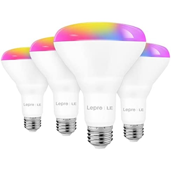 LE LED Color Changing Flood Light Bulbs, WiFi Smart BR30 E26 Bulb, Compatible with Alexa and Google Home, Dimmable Recessed Can Light Bulbs, 8W=65W, 700 Lumens, Pack of 4