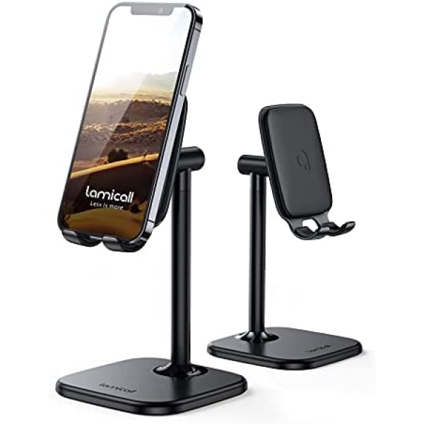 Lamicall Cell Phone Stand for Desk - Adjustable Mobile Phone Holder Dock for Table, Desktop, Office, Compatible with iPhone 13 12 11 X Xr Pro Max 8 7 6 Plus, iPad Mini, 4-10'' Cellphone and Tablets