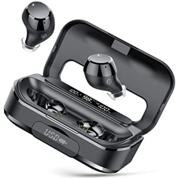 Lekaby Bluetooth 5.3 Headphones, Wireless Earbuds with Digital LED Display 100Hrs Playtime, IPX7 Waterproof Wireless Headphones Built-in Mic, Wireless Earphones for Gym/Work/Home, Black