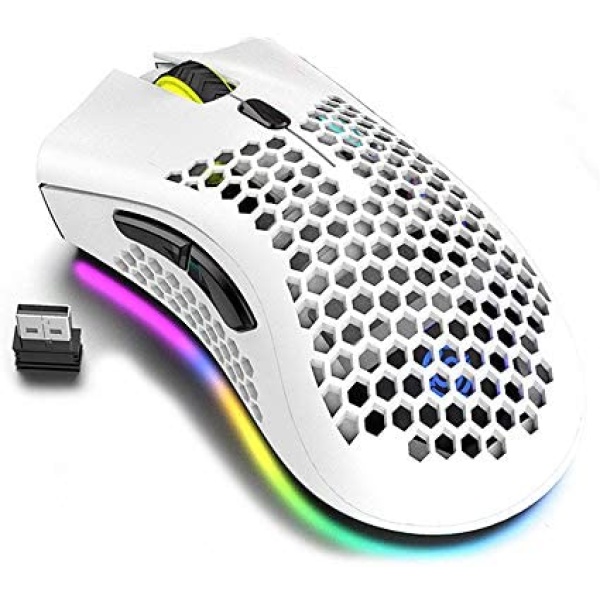 Lightweight Gaming Mouse,Rechargeable Wireless Gaming Mouse with USB Receiver RGB Backlight Computer Mouse for Laptop PC