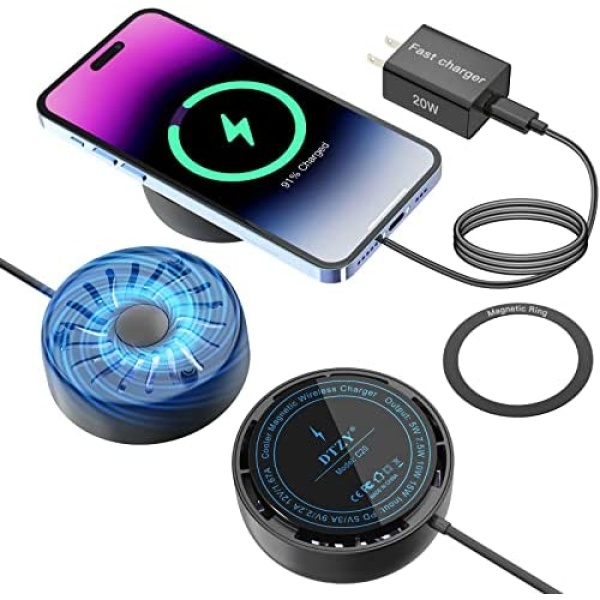 Magnetic Wireless Charger Phone Cooler, DTZY 15W Fast Charging Compatible with Radiator Wireless Charging for iPhone 14/13/12 Series,Magsafe Wireless Charging for Gaming Video Live Streaming Black