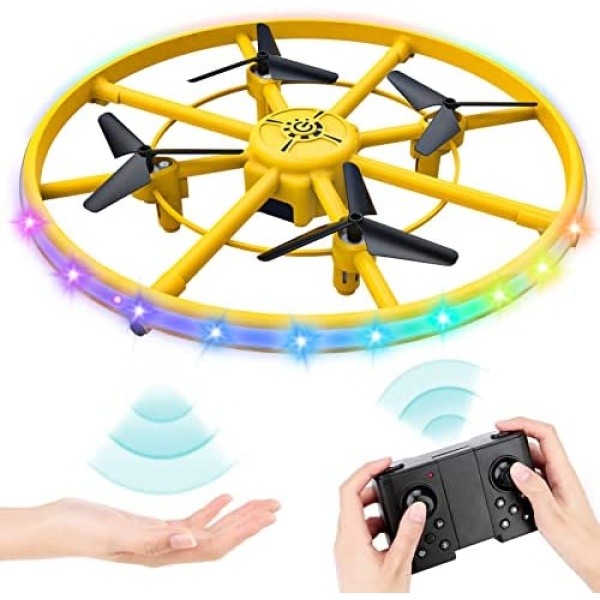 Mini Drone for Kids 8-12 12-14, [2023 NEW]8 Inch Kid Flying UFO Drone with Colorful Lights, RC Quadcopter for Beginners Adults Gift with 2 Batteries - Full Protection/One Key Take-off/Landing/3D Flip