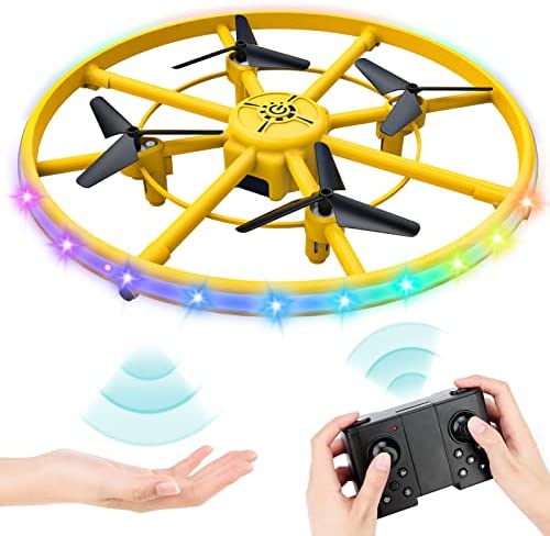 Mini Drone for Kids 8-12 12-14, [2023 NEW]8 Inch Kid Flying UFO Drone with Colorful Lights, RC Quadcopter for Beginners Adults Gift with 2 Batteries - Full Protection/One Key Take-off/Landing/3D Flip