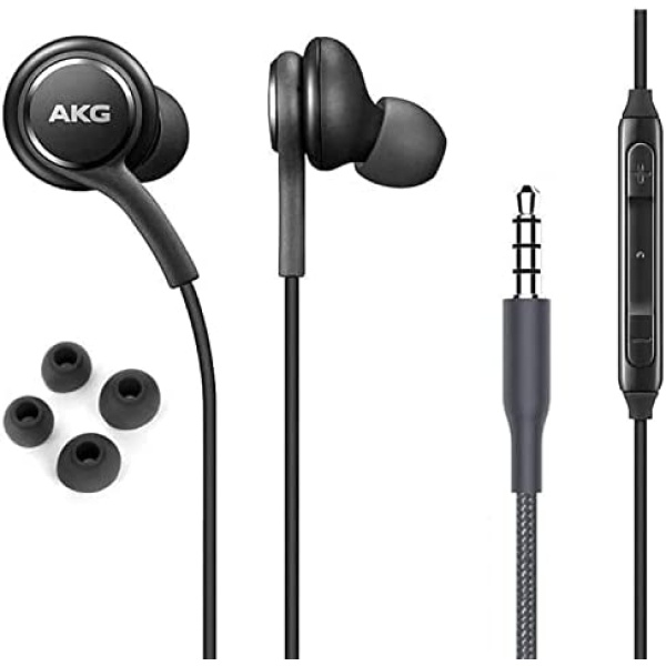OEM ElloGear Earbuds Stereo Headphones for Samsung Galaxy S10 S10e Plus A31 A71 Cable - Designed by AKG - with Microphone and Volume Buttons (Black)