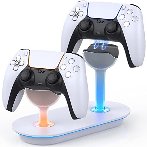 PS5 Controller Charging Station, PS5 Charging Station with Fast Charging AC Adapter 5V/3A, Playstation 5 Dual Controller Charging Stand for Dualsense with LED Indicator-White, Goblet Shape Design