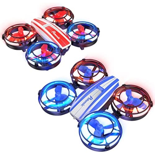 Potensic 2 Pack Mini Drones, RC Quadcopter for Kids Beginners with IR Battle Mode, 3D Flip, Circle Fly, Self-Rotate, 3 Speeds, Headless Mode, Altitude Hold, Flying Toy Gift for Boys Girls (Red, Blue)