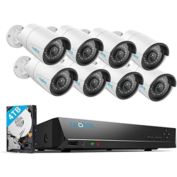 REOLINK 16CH 5MP Home Security Camera System, 8pcs Wired 5MP Outdoor PoE IP Cameras with Person Vehicle Detection, 4K 16CH NVR with 4TB HDD for 24-7 Recording, RLK16-410B8-5MP