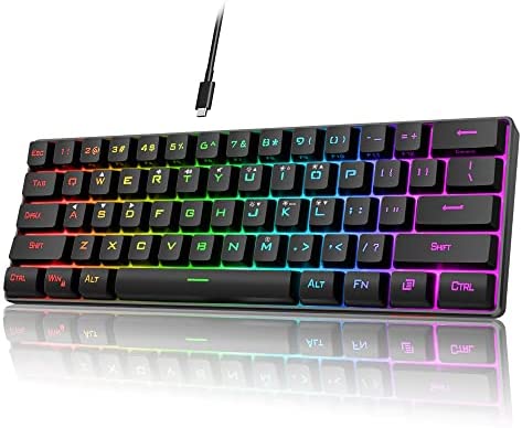 RedThunder 60% Gaming Keyboard, RGB Backlit Ultra-Compact Mini Keyboard, Quiet Ergonomic Water-Resistant Mechanical Feeling Keyboard for PC, MAC, PS4, Xbox ONE Gamer